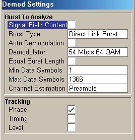 all carriers) Constellation overview Selectable tracking: phase, level, timing RF carrier leakage Carrier frequency and symbol clock error CCDF and crest factor Bit stream Header information