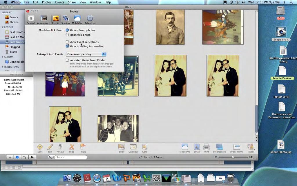 You can set the action your computer will take when you connect a camera to the computer: open iphoto. 4. Click on Appearance You can set the border on pictures, and how the photos are organized.