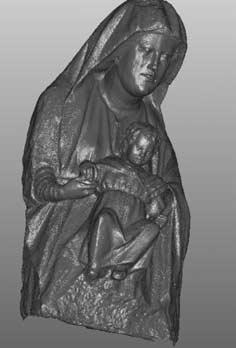 Madonna with Child. Left: 2 million triangles, flat shaded. Right: 7500 triangles, flat shaded.