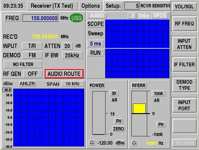 Select Receiver (TX Test) [MODE] [2]. 2. Enable the following option tiles: Oscilloscope Spectrum Analyzer RF Error Meter Power Meter 3.