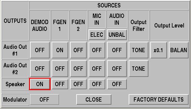 ANALOG TRANSMITTER TESTING (cont) 17. Configure AF COUNTER to monitor DEMOD. 18. Select AUDIO ROUTE and set as follows: Turn Audio Out #1/FGEN1 ON. Set Output Level BALAN x0.