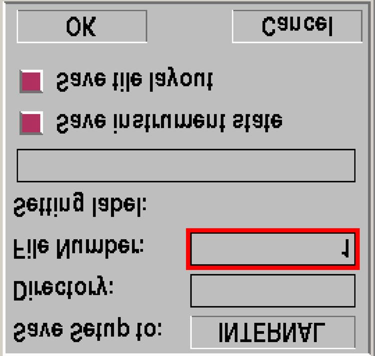 The Save/Recall screen example (to the right) (MODE, 7, 6) includes a FILE name, descriptive LABEL, DATE and DIRECTORY.