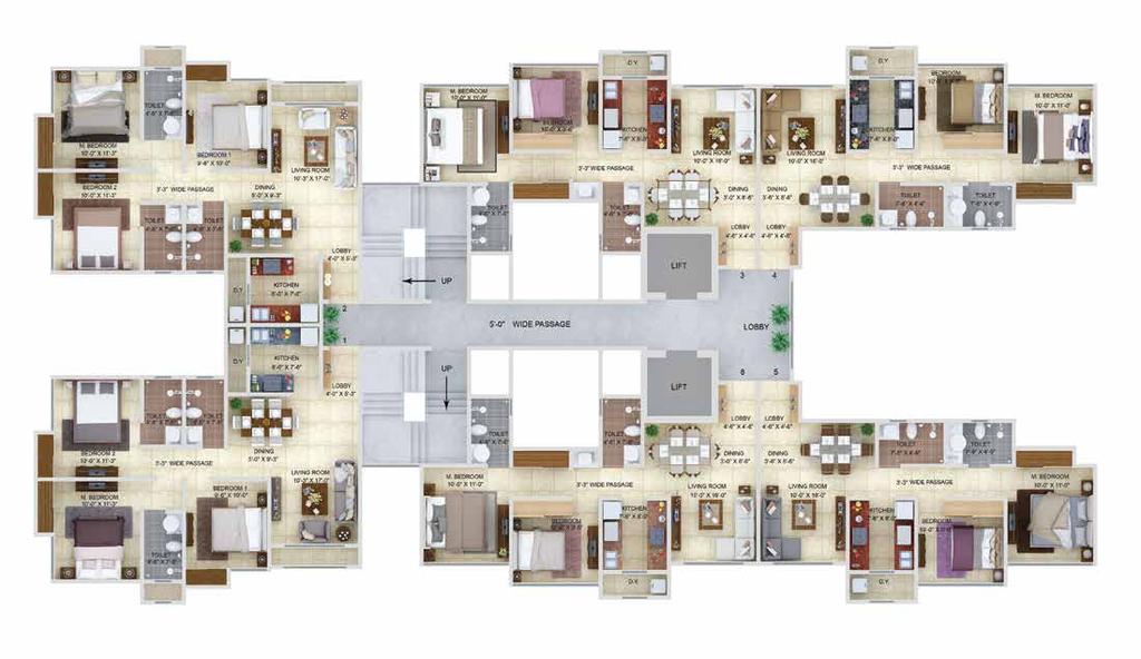 TYPICAL FLOOR PLA FLAT O. TYP CARPT ARA q. Ft. 1 3 BHK 833 q. Ft. 2 3 BHK 833 q. Ft. 3 2 BHK 612 q. Ft. 4 2 BHK 611 q. Ft. 5 2 BHK 611 q. Ft. 6 2 BHK 612 q. Ft. Disclaimer: Floor plan is for marketing purpose and is to be used as a guide only.