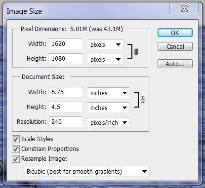 Adobe Photoshop CS5 With your image open in Photoshop, go to Image > Image Size and the following dialog box will open.