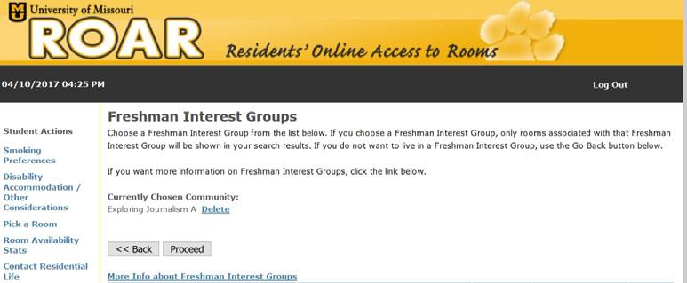 Next, you ll be asked if you have a roommate preference. If you don t have a preference, just click Proceed.