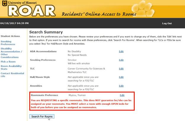 LOGGING INTO ROAR AFTER YOUR FIRST LOG-IN Any time after your first log in, you ll be taken to a Search Summary screen below.