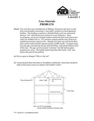 TTT 1 Sec 05 Handout TTT 1 Sec 05 Handout Given Situation You = Truss Manufacture Structure in Madison, WI Builder calls about truss uplift problem Constructed during rain last summer It is now