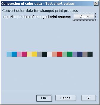 Converting the measured values In the window Conversion of color data Test chart values, the measured data of the altered printing process is imported.