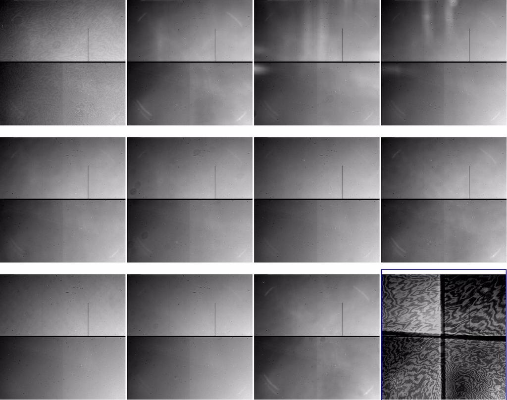 Figure 2: Greyscale images of the twelve on-orbit internal flatfields taken with lamp 3; stretch is +/-20%.
