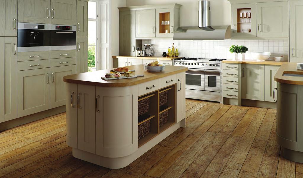 Wood Shaker Sage Grey & Oyster A classic solid shaker style kitchen painted in refined