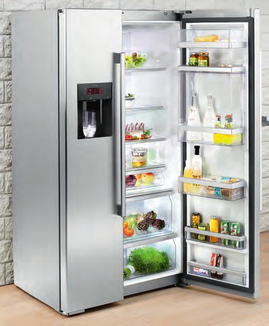 The combined American style fridge freezer features an innovative in-door water and ice dispenser providing