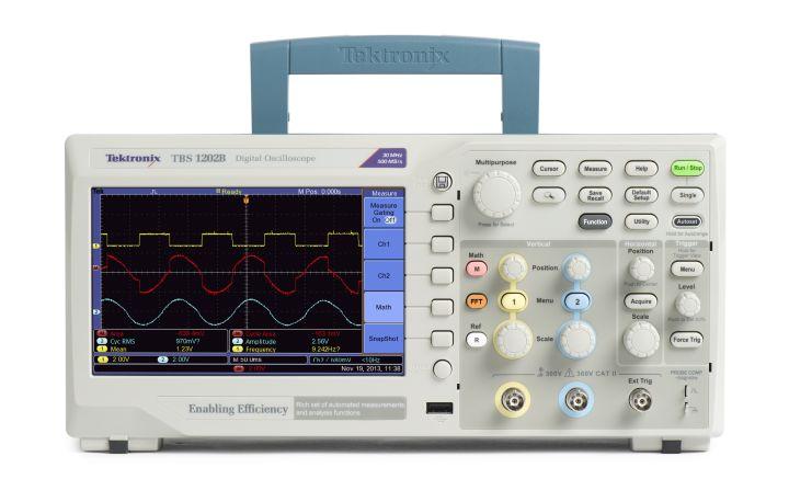 Digital Storage Oscilloscopes TBS1000B Series Datasheet Multiple-language user interface Small footprint and lightweight - Only 4.9 in. (124 mm) deep and 4.4 lb. (2 kg) Connectivity USB 2.