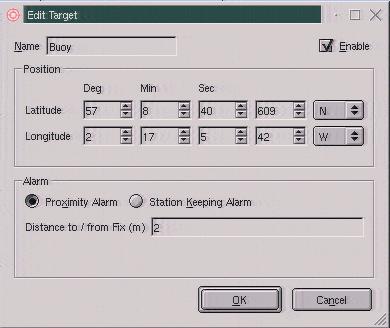 To enable the target check the enable box. The Target name can be edited by the user and is displayed in the target button and Target monitoring menu.