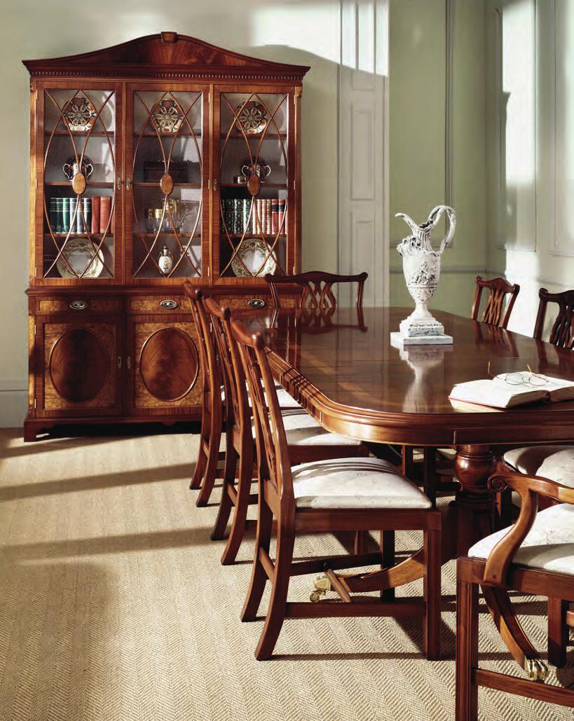 Traditional Mahogany has long been one of the cabinet maker s favourite materials and as you can see Charles Barr s craftsmen know how to emphasise its warm colour and varied graining.