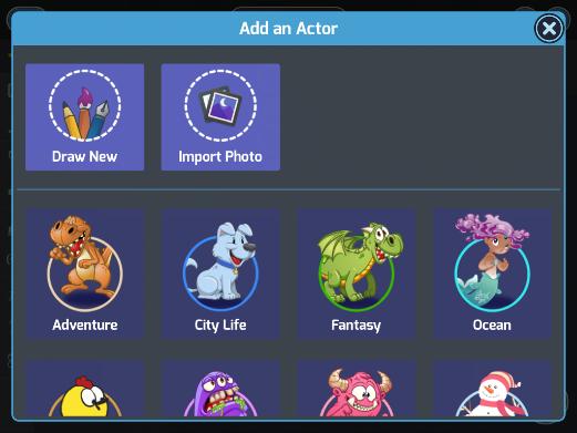 The Add an Actor window opens (although all the options are about the Stage not actors) select Draw