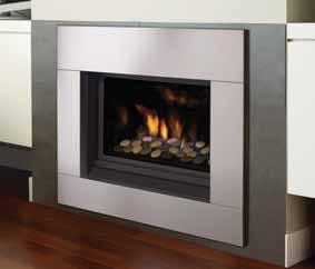 HZ33CE shown with Verona 33 surround in stainless steel, black enamel reflective panels and volcanic stones.
