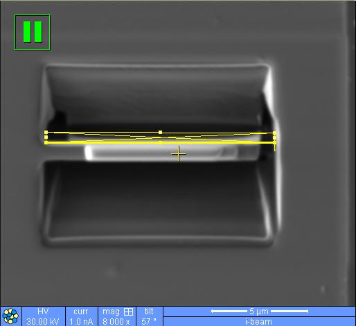 6.2. Tilt the stage to T = 57 and delete the rectangle patterns used for the undercut; take snapshot I-beam snapshots and