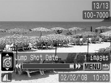 107 Jumping to Images When you have many images recorded onto a memory card, it is handy to use the search keys below to jump over images to find the object of your search.