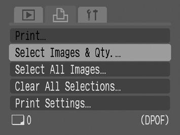 128 Single Images When [Print Type] (p. 126) is set to [Standard] or [Both], the number of copies can be set. 1 Select [Select Images & Qty.]. 1. Press the button. 2.