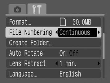 135 Resetting the File Number The images you shoot are automatically assigned file numbers. You can select how the file number is assigned.