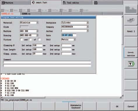 turn technique not only ensures that the program is easy to read, it also makes it possible to save all information required for producing the workpiece in the NC program.