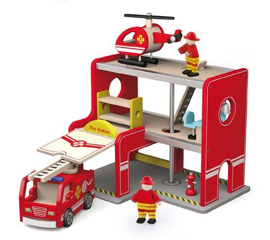 Includes 2 firemen, 1 fire hydrant, 1 bunk bed, 1 ladder, 1 control desk, 1 chair, 1