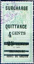 Quittances stamp of 1913 with additional surcharge and thick horizontal bar. 38. '0$10' on 4c brown... 15.00 c1920.