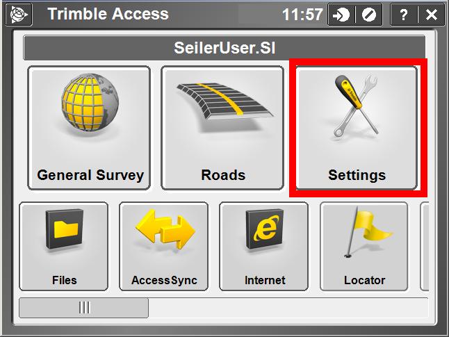Trimble Access Main Screen Use the Trimble Icon on the screen or on
