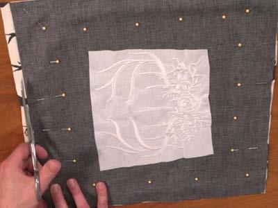 Place the embroidered piece on top of a piece of twill,