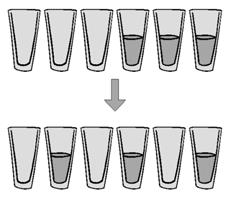 Move One Glass Only.... In the top row, you start with 3 empty glasses to the left of three glasses filled with orange juice.