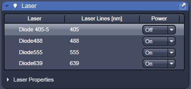 Turning on the lasers ZEN 2012 operates all lasers automatically. Whenever they are used (manually or by the Smart Setup function) the lasers are turned on automatically.