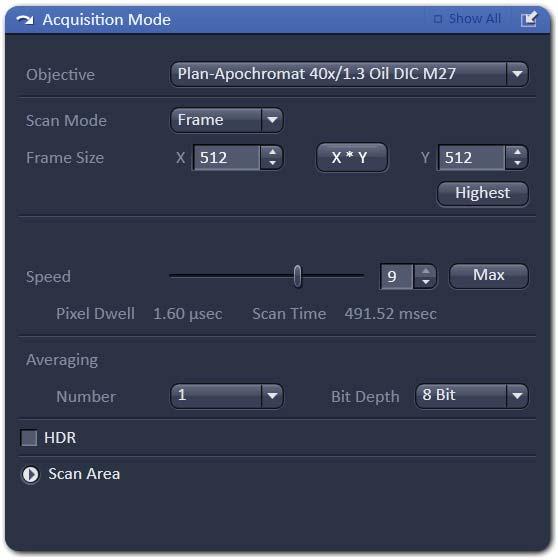 Scanning an image Setting the parameters for scanning Select the Acquisition Mode tool from the Left Tool Area (Fig. 20).