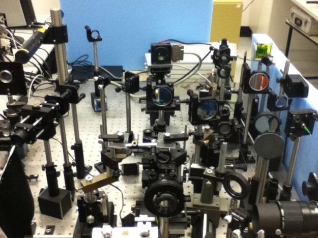 QUT Lab Adaptive Optics System Laser 543nm Deformable Mirror L 2, f = 3mm 4 microscope objective and 1 m pinhole Hartmann-Shack Sensor L 3 f = 4mm Cold Mirror or BS A 3 Screen 3 meters Interference