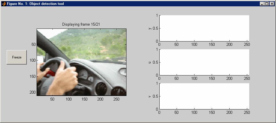 Figure 5: Utility traincamera in action: click Freeze to select a frame Figure 6: Utility traincamera in action: selected area shaded in black and white The corresponding colour range is displayed in
