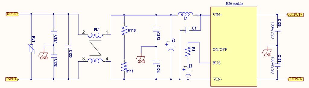 EMC CIRCUIT Figure 14 input filter design MOV= B72207S0131K101 C123, C124, C127, C132 =1000pF/300Vac C125 =100nF/275Vac C128=100uF/200V