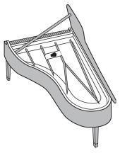 For close-up stereo miking, use two microphones inside the piano with the lid raised. Center one mic over the low strings and the other over the high strings (Fig. 13b).