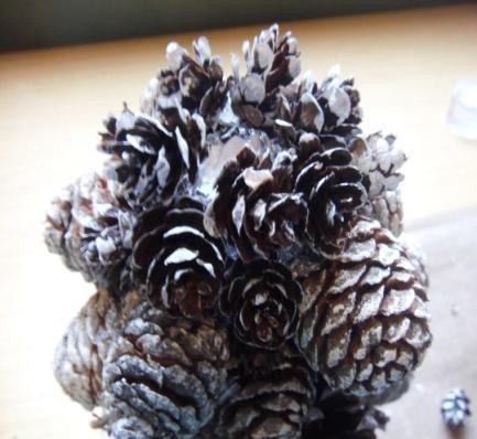 Begin to just use the smaller pine cones and continue to work on the outer side