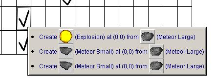 Select create object Select meteor small click OK Select relative to then select meteor large Set the X and Y locations to zero Should
