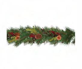 Top Selling GT Showroom Items (800) 288-9627 Garland Pine Garland with Berries, Pine Cones and Myrtle Mixed long and short needle pine garland accented with greenery, pine cones and berries.
