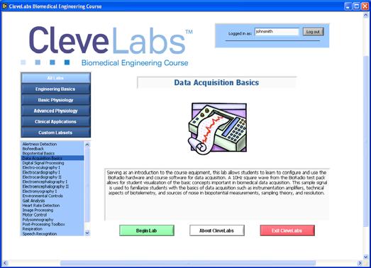 CleveLabs are broken down into five main groups including all labs, engineering basics, basic physiology, advanced physiology, and control applications. Additionally, custom lab sets can be setup.