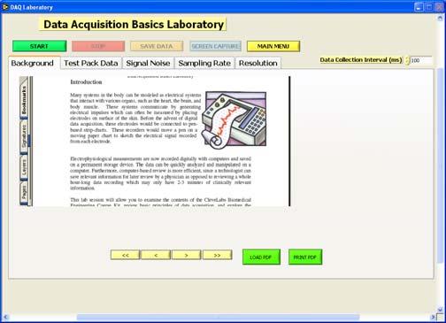 Procedure and Data Collection Each laboratory software session has several Tabs that you may click on.