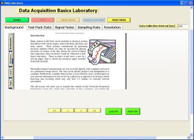 Background Information and Lab Session Instructions For each laboratory session, the background tab contains a.pdf file of the laboratory session background material and instructions.