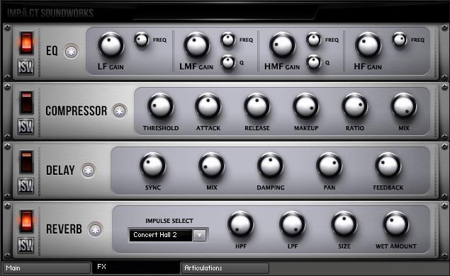 Our easy-to-use FX rack features an analog-modeled parametric EQ & compressor, delay line, and convolution reverb.