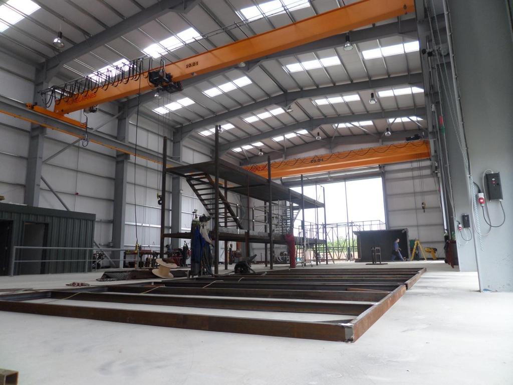 New Fabrication Shop 720 sq m floor space 20 Te & 10Te cranes with 8m under the hook 10m H x 8m W End Door easy access for larger structures Location Dales Industrial Estate, Peterhead, only 5