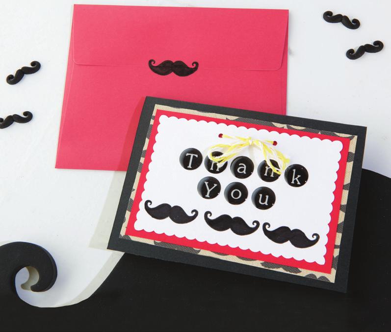We used mustache scrapbook paper, a mustache stamp and a clear mustache sticker.