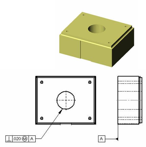 Perpendicularity Lab The part shown in Fig. 2 has a central hole that is supposed to be perpendicular to the bottom surface of the part within 0.020 in.