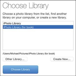 Creating and Working with Libraries 19 2. From the list of iphoto and Aperture libraries, select the one you want to migrate into Photos. 3.