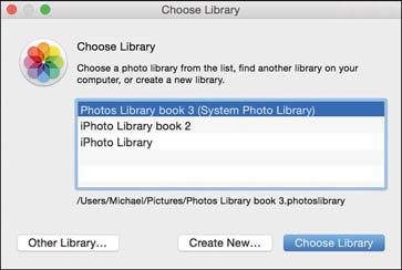 22 Chapter 2 Importing Your Photos 2. Select the library you want to open.