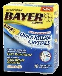 Heart Attack Info on New Aspirin via The RockCollector, January, 2012 Something We Can Do to Help Ourselves About Heart Attacks Bayer is making crystal aspirin to dissolve under the tongue.