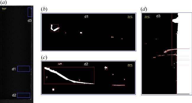 INTERNATIONAL JOURNAL OF OPTOMECHATRONICS 69 Figure 5. (a) Dark-field (raw) image of a flat mirror. (b) (d) Reconstruction of defect maps localizing regions with cracks, bubbles, and edge defects. 3.